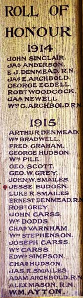 Roll of Honour 1914 to 1916