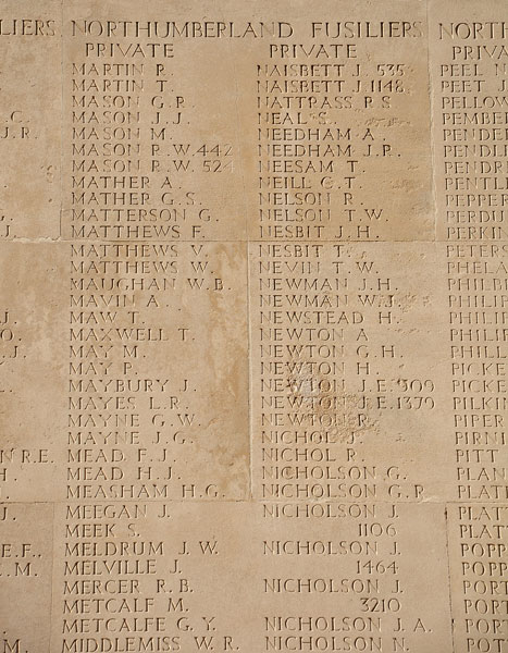 Robert's name carved on the Thiepval Memorial