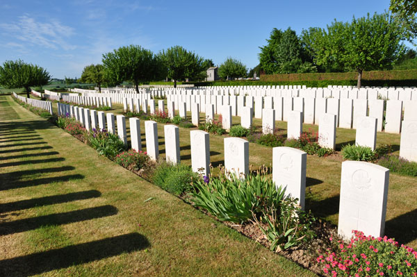 Warloy Baillon Cemetery, Robert's gravestone is the first on the right.