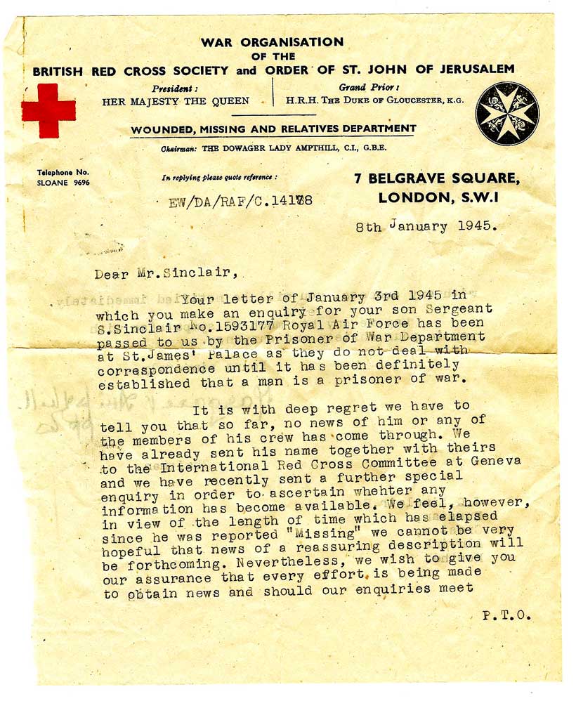 Letter from the British Red Cross Society January 8th 1945, Page 1